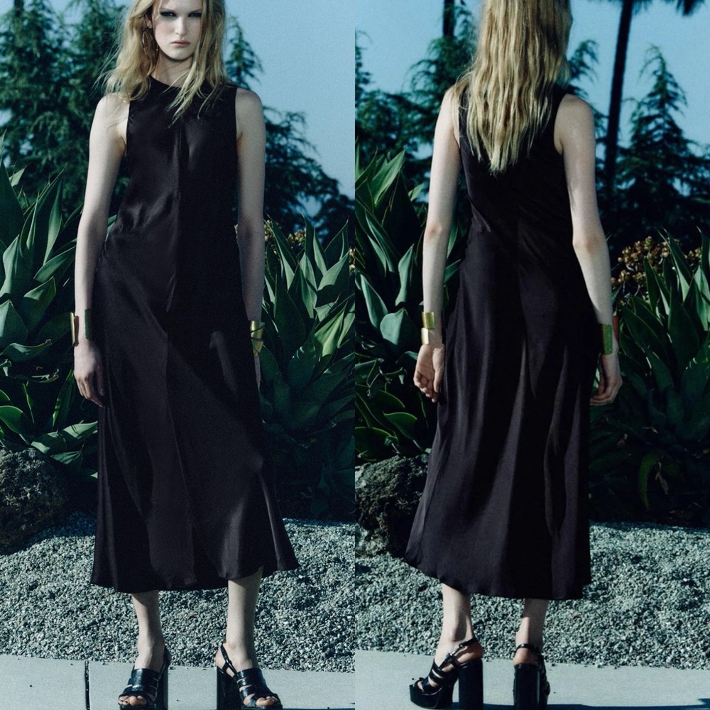 Zara Black Midi Dress With Stitched Detail size Small NWT zara 8250/965